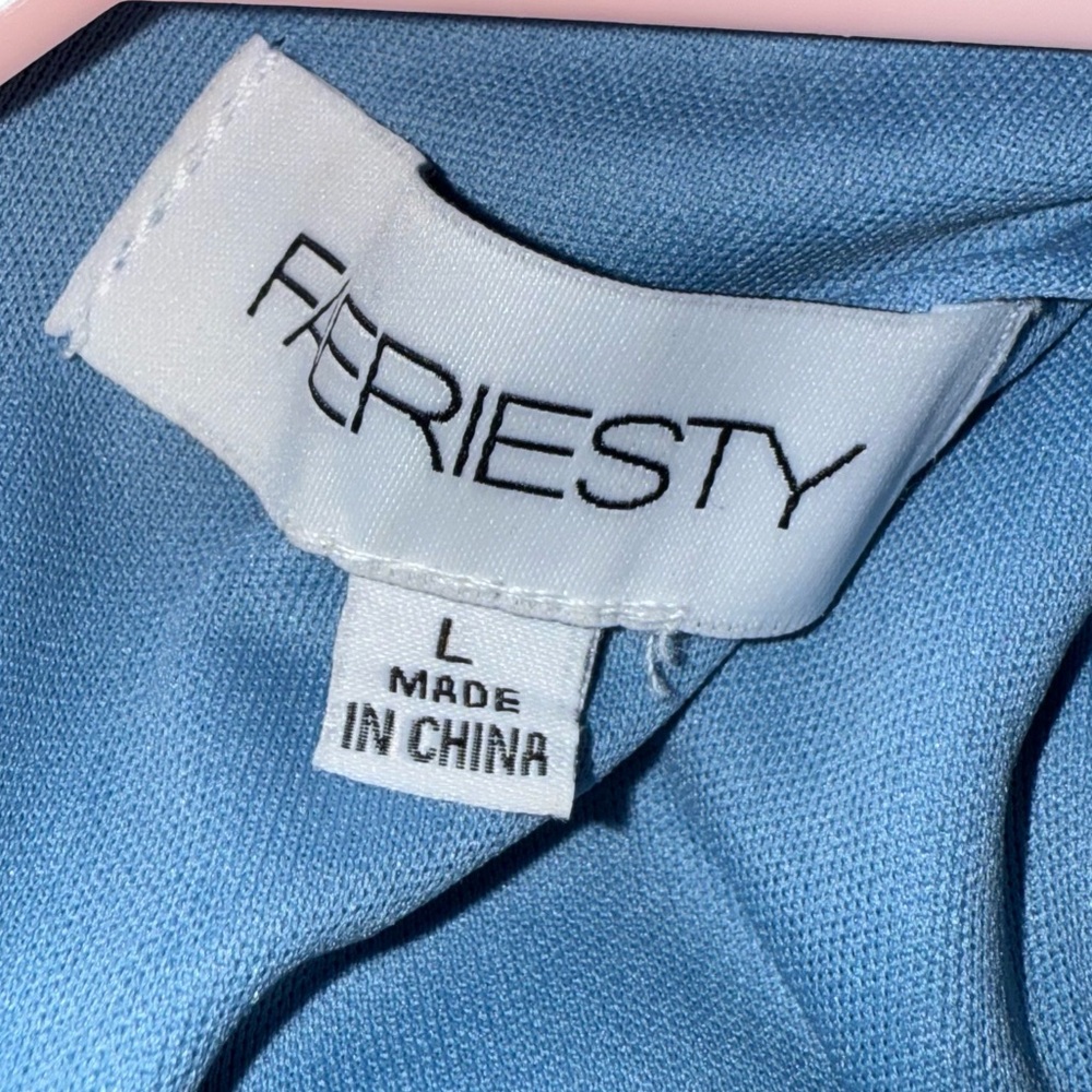 Faeriesty Fairy Dress – Elegant Blue Maternity V-Neck Midi Ruffle Sleeves & Slit - Picture 4 of 16